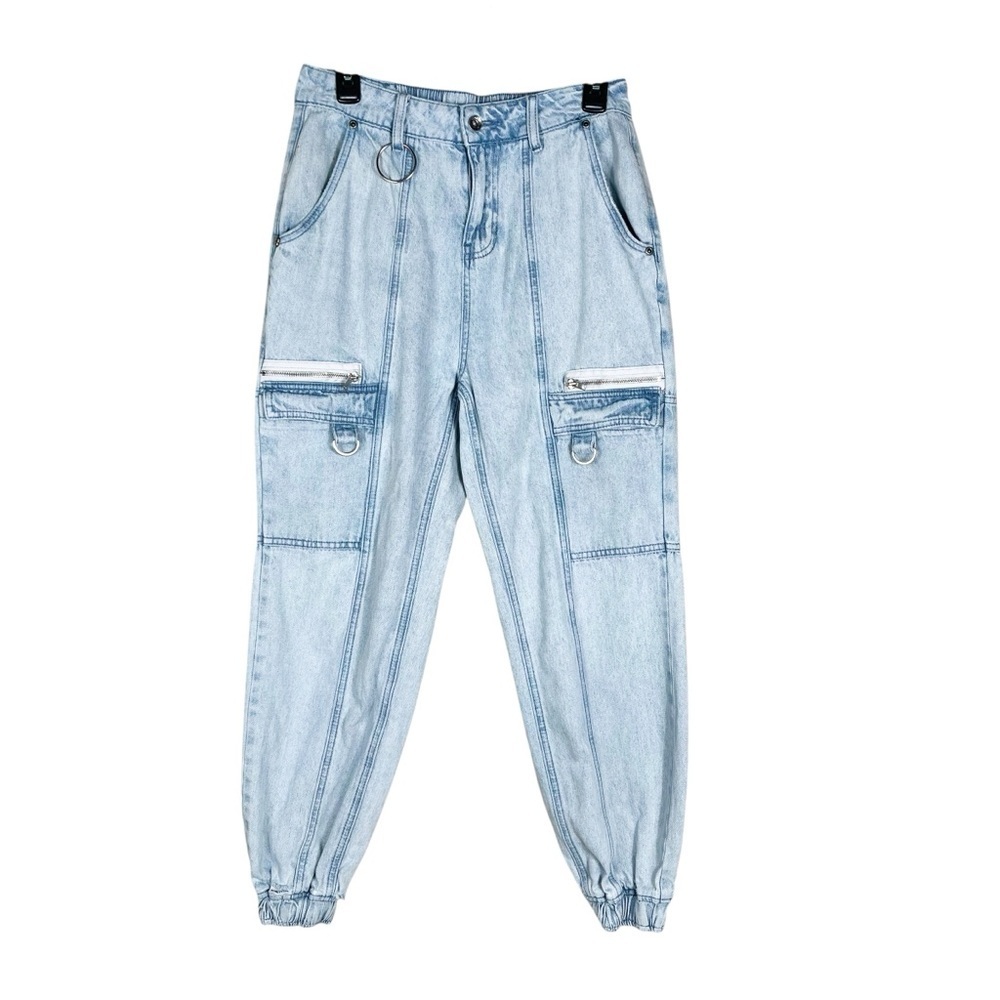 Hot Topic Denim Joggers Juniors Medium Light Wash Chain School Grunge Cargo
